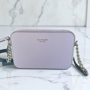 Kate Spade NY Leather Camron Double Zip Lilac Crossbody Bag with Gold Chain